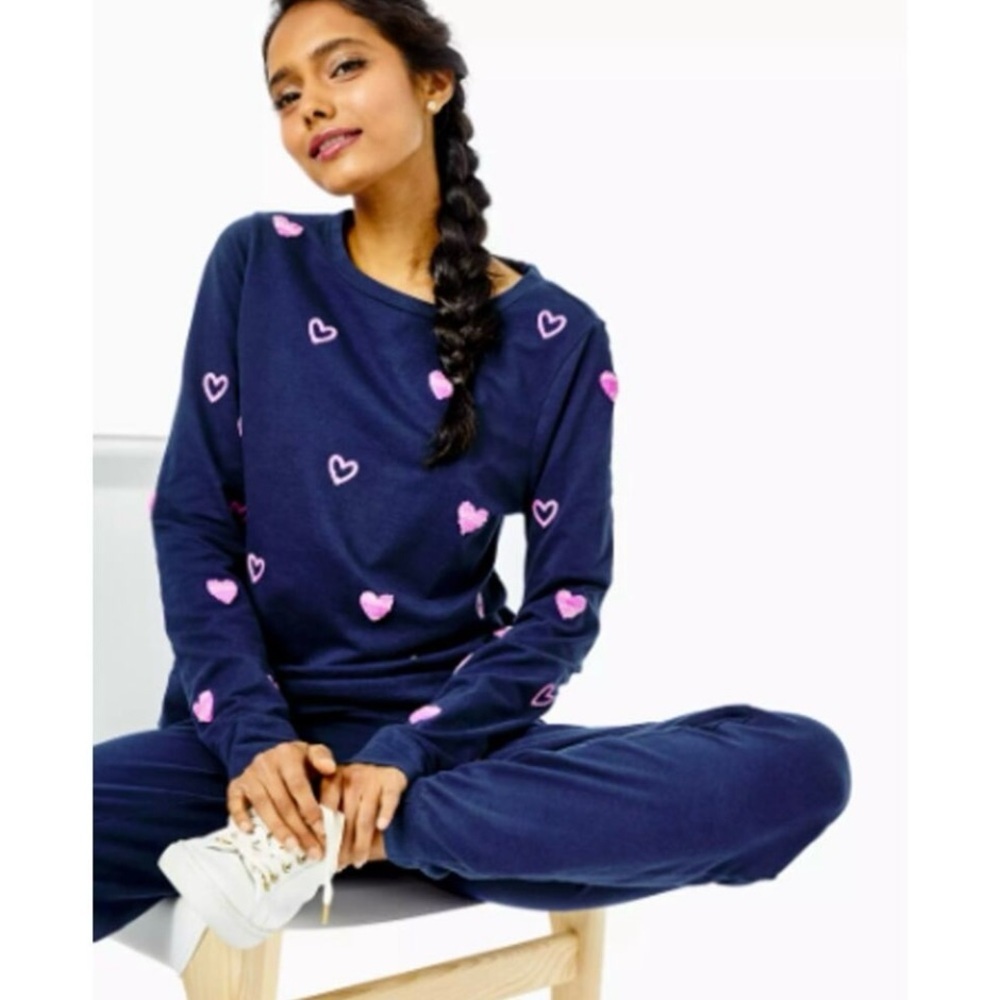 Lilly Pulitzer Navy Rami Sweatshirt Wild Heart Chenille Size Large New With Tag